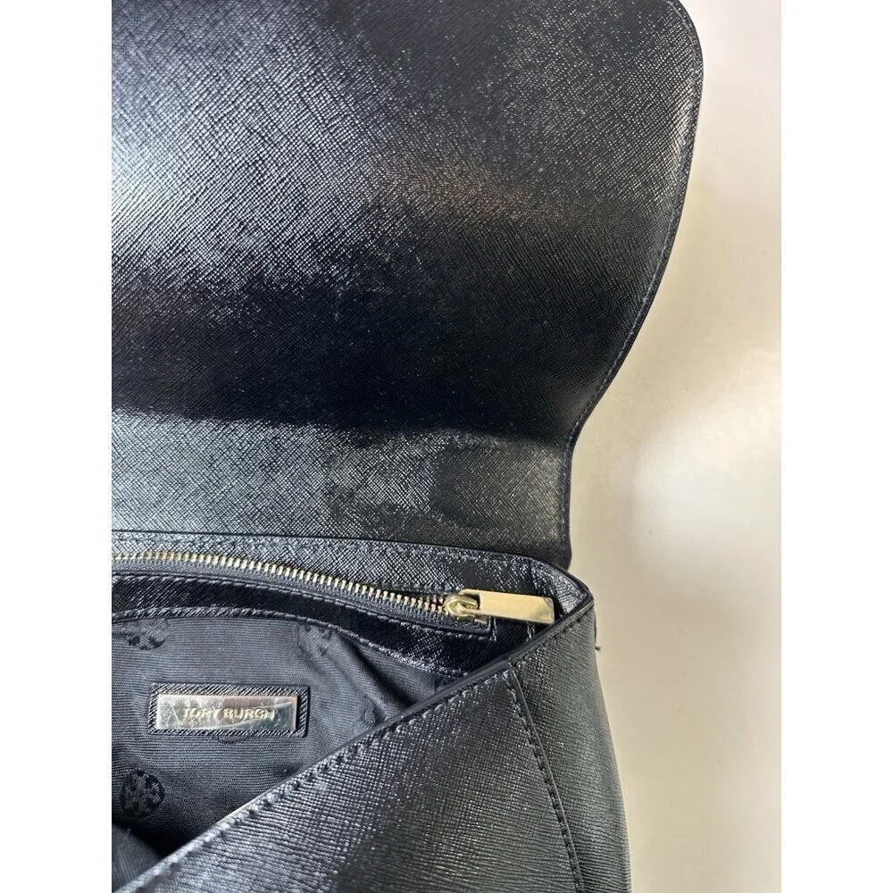 Tory Burch Shoulder Bag Chain Strap Saffiano Black